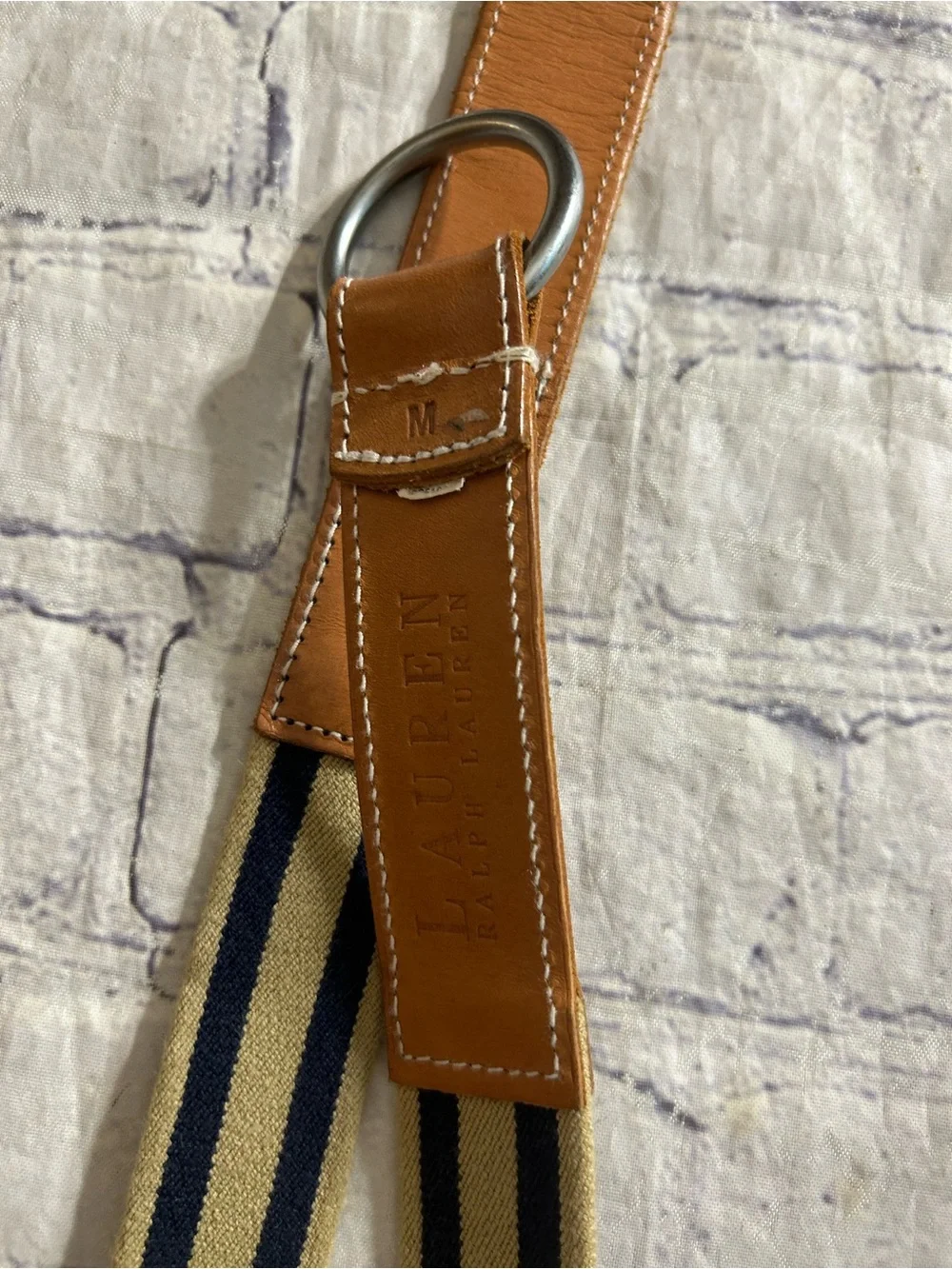 LAUREN RALPH LAUREN (2) BELTS BRAIDED CHUNKY ESPRESSO & PREPPY TAN/NAVY STRETCH